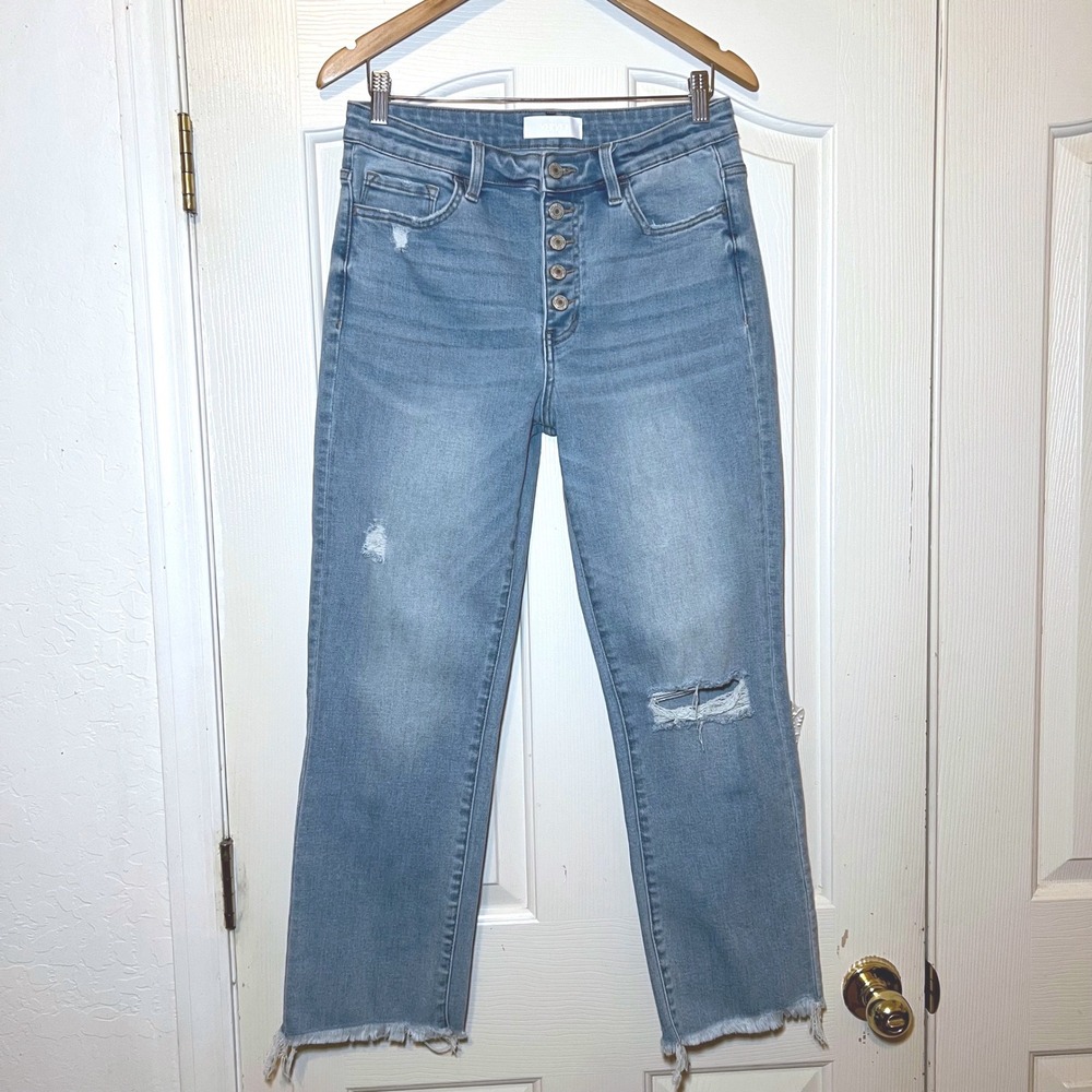 Vervet Blue High Rise Distressed Straight Leg Jeans Size 30 Button Fly